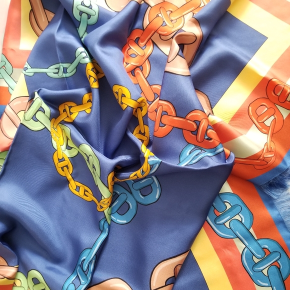 Franco Ferrari Love Chain Print Silk Square Scarf Multicolor - Picture 6 of 7